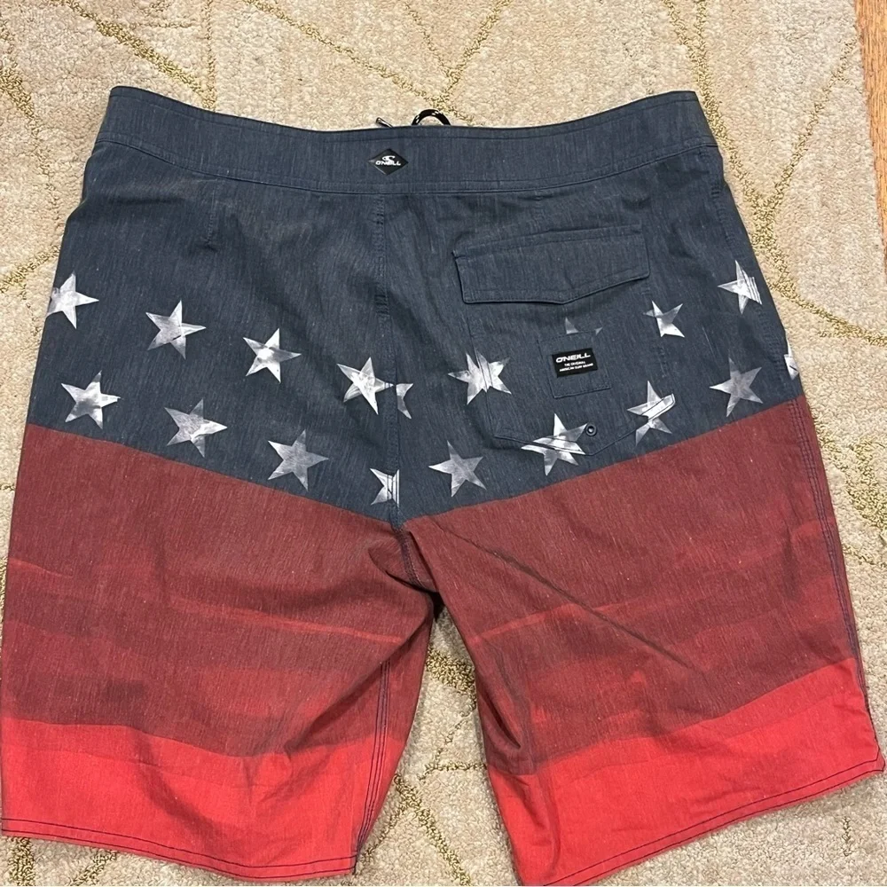 🐠O'Neill Board Short Red White Blue American Flag Stars Surf Swim Trunks BUDGET